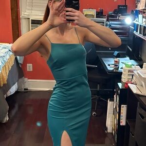 Elegant Teal Spaghetti Strap Dress